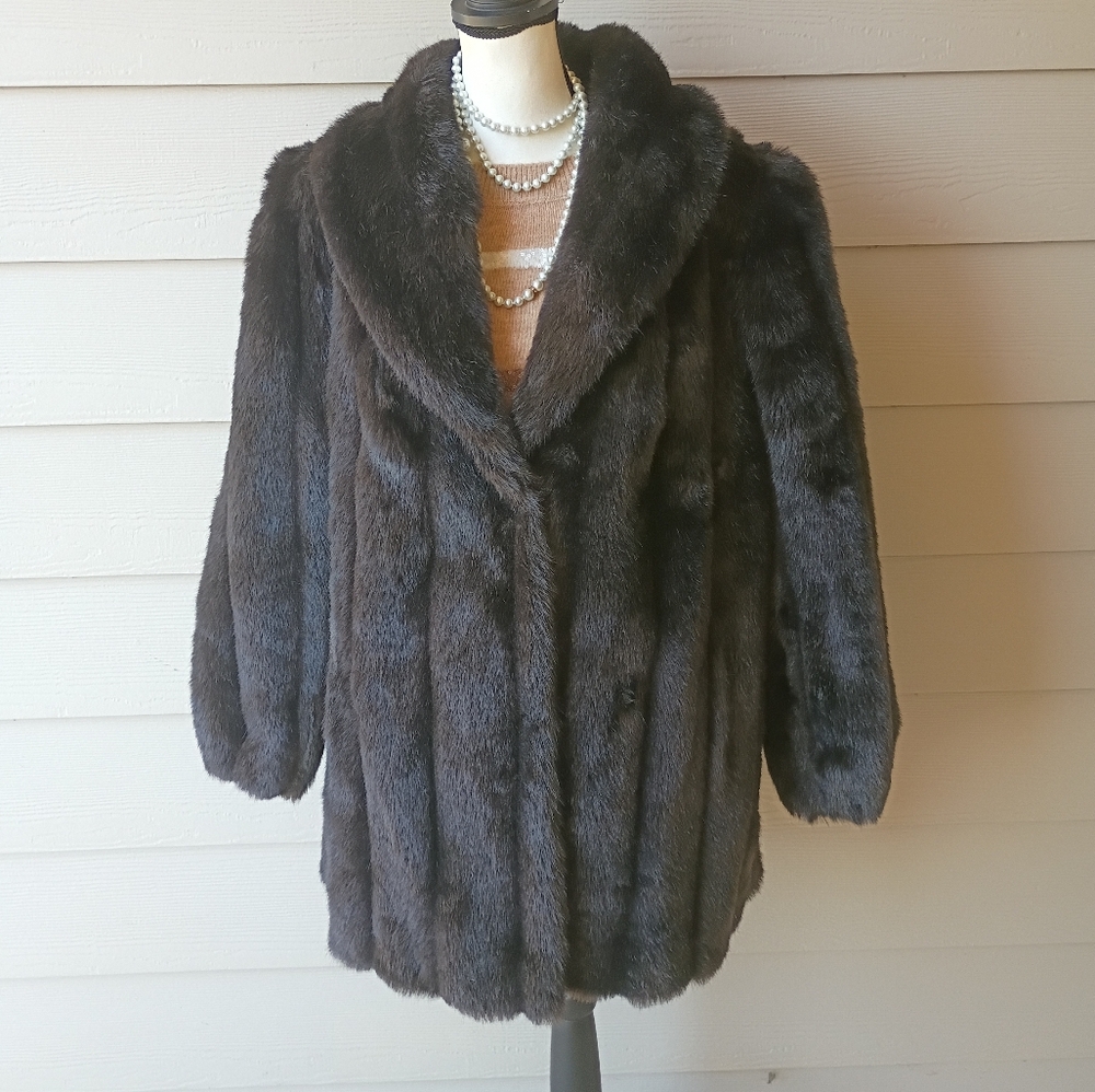 Giorgio Parnucci Black Pelted Faux Mink Fur Vintage Coat